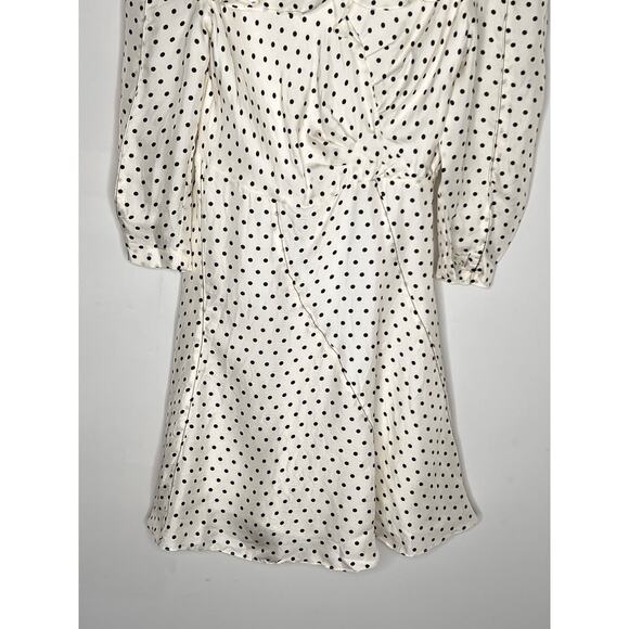 Sandro Puffed Sleeve Ruffled Polka Dot Twill Mini Dress White/Black 34 US XS - Picture 5 of 13